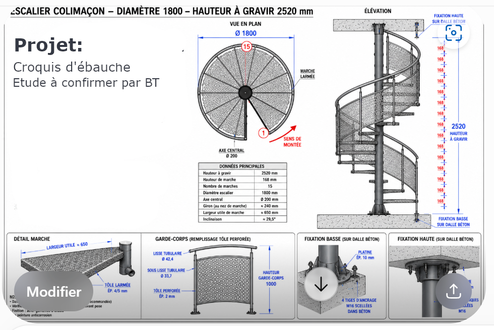 Plan escalier hélicoïdal EGCM Caraibes